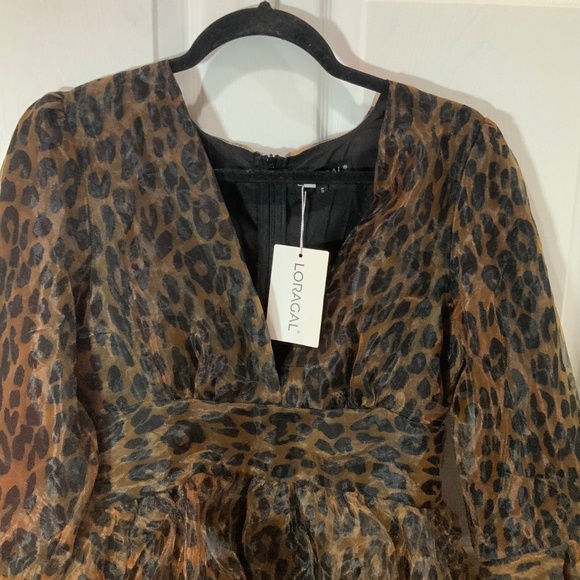 Loragal Leopard Print Deep V Neck Ruffle Mini Dress Size Small NW - Picture 6 of 10